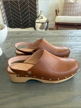 J. Crew Tan Leather Studded Slingback Clogs